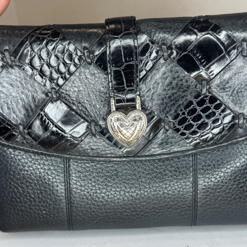 Brighton Black Leather‎ Crossbody Shoulder Bag Heart Lock Woven with Wallet - Picture 10 of 11